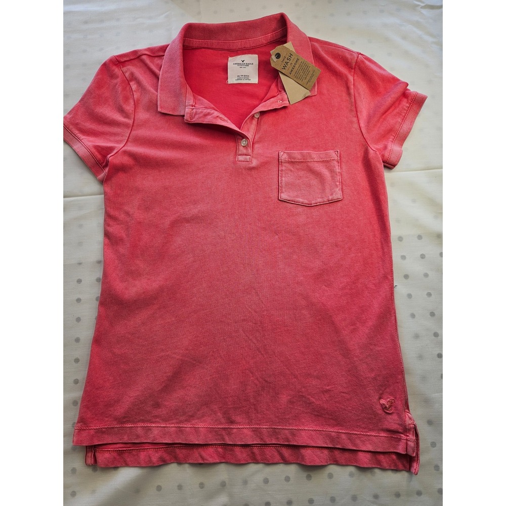 American Eagle Outfitters Coral Wash Short Sleeve Pocket Polo Shirt Women XS